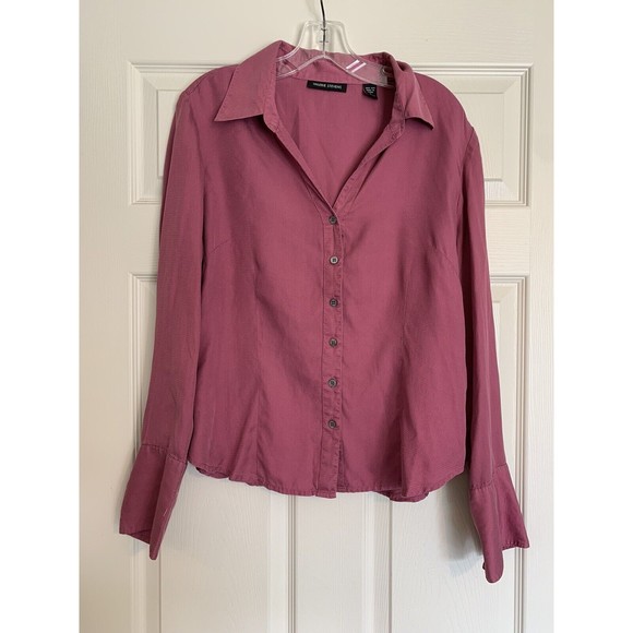 VALERIE STEVENS 100% Silk Blouse button front pink size Large - Picture 2 of 11